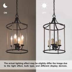 LNC Candle Cage Chandelier, Rustic Lantern Chandelier, Dark Grey & Black-Clearance Lighting