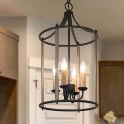 LNC Candle Cage Chandelier, Rustic Lantern Chandelier, Dark Grey & Black-Clearance Lighting