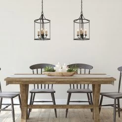 LNC Candle Cage Chandelier, Rustic Lantern Chandelier, Dark Grey & Black-Clearance Lighting