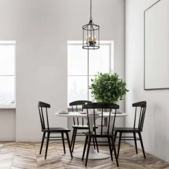 LNC Candle Cage Chandelier, Rustic Lantern Chandelier, Dark Grey & Black-Clearance Lighting