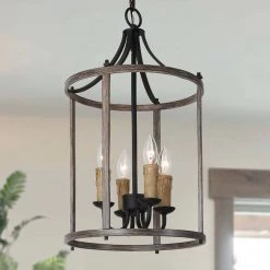 LNC Candle Cage Chandelier, Rustic Lantern Chandelier-Clearance Lighting