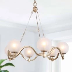 LNC Modern Chandelier With Cream Globe Glass Shades-6 Lights Hot Sale