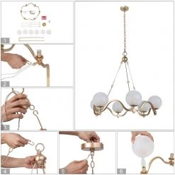 LNC Modern Chandelier With Cream Globe Glass Shades-6 Lights Hot Sale