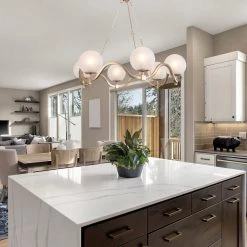 LNC Modern Chandelier With Cream Globe Glass Shades-6 Lights Hot Sale