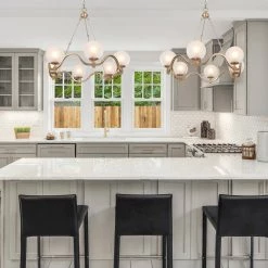 LNC Modern Chandelier With Cream Globe Glass Shades-6 Lights Hot Sale