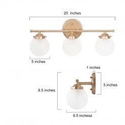 LNC Modern Gold Bathroom Light With 3 Milk Globe Glass Shades