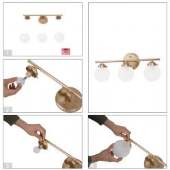 LNC Modern Gold Bathroom Light With 3 Milk Globe Glass Shades