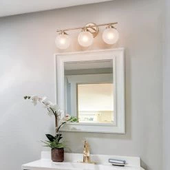 LNC Modern Gold Bathroom Light With 3 Milk Globe Glass Shades