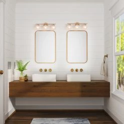 LNC Modern Gold Bathroom Light With 3 Milk Globe Glass Shades