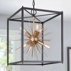 Modern LNC Gold Starburst Chandelier, Cube Chandelier