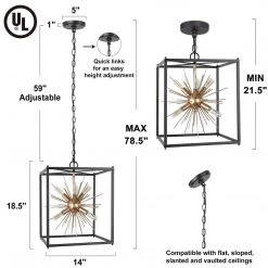 Modern LNC Gold Starburst Chandelier, Cube Chandelier