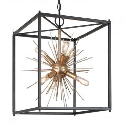 Modern LNC Gold Starburst Chandelier, Cube Chandelier