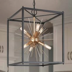 Modern LNC Gold Starburst Chandelier, Cube Chandelier