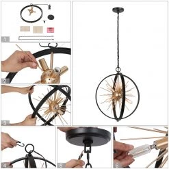 Modern LNC Gold & Black Globe Starburst Chandelier-6 Lights Lighting