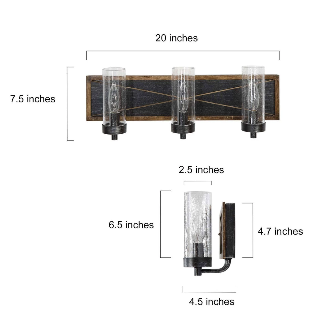 LNC Rustic Vanity Light With Seeded Glass Lighting 7 LNC Rustic Vanity Light With Seeded Glass Lighting