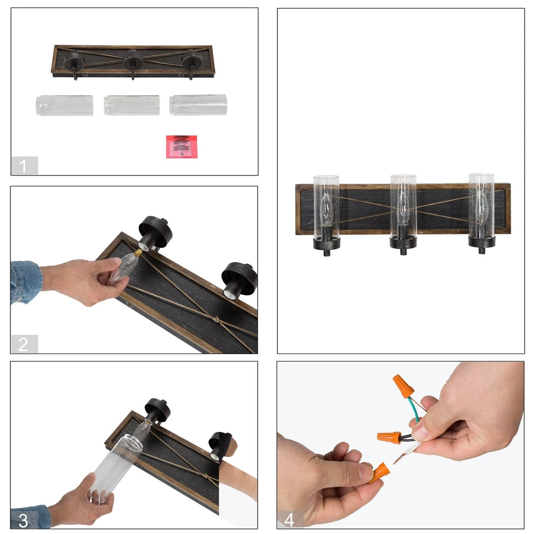 LNC Rustic Vanity Light With Seeded Glass Lighting 9 LNC Rustic Vanity Light With Seeded Glass Lighting