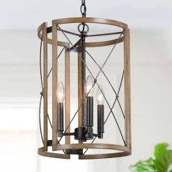 LNC Rustic Wooden Cage Lantern-3 Lights Hot Sale