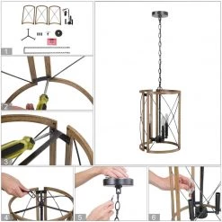LNC Rustic Wooden Cage Lantern-3 Lights Hot Sale
