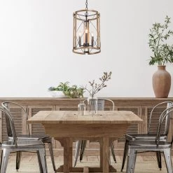 LNC Rustic Wooden Cage Lantern-3 Lights Hot Sale