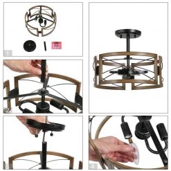 Lighting LNC Rustic Semi Flush Ceiling Light, Distressed Dark Brown-Clearance