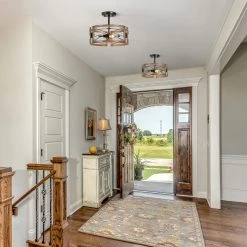 Lighting LNC Rustic Semi Flush Ceiling Light, Distressed Dark Brown-Clearance