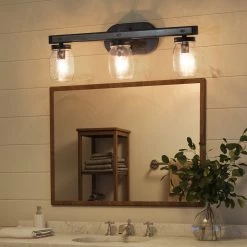 LNC Rustic Mason Jar Vanity Light-3 Lights 13 LNC Rustic Mason Jar Vanity Light-3 Lights