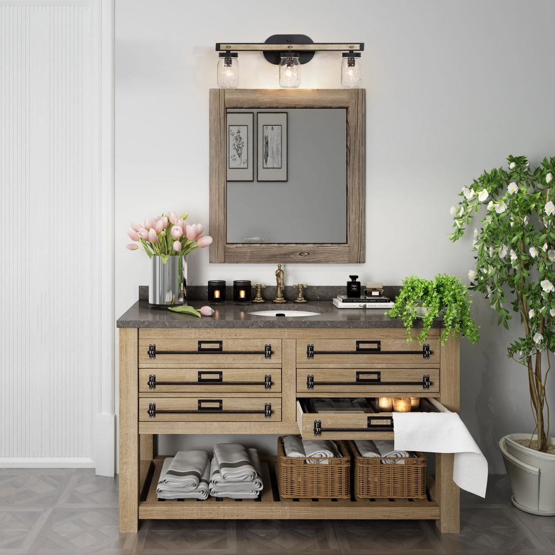 LNC Rustic Mason Jar Vanity Light-3 Lights 4 LNC Rustic Mason Jar Vanity Light-3 Lights