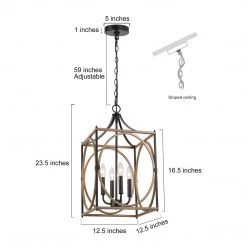 LNC Rustic Lantern Chandelier-4 Lights Hot Sale