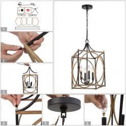 LNC Rustic Lantern Chandelier-4 Lights Hot Sale
