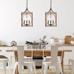 LNC Rustic Lantern Chandelier-4 Lights Hot Sale