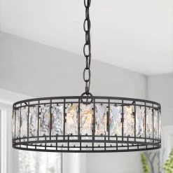 LNC Modern Glass Chandelier, Black-3 Lights Lighting