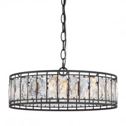 LNC Modern Glass Chandelier, Black-3 Lights Lighting