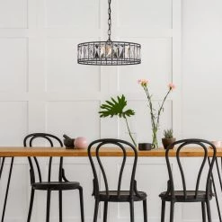 LNC Modern Glass Chandelier, Black-3 Lights Lighting