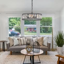 LNC Modern Glass Chandelier, Black-3 Lights Lighting