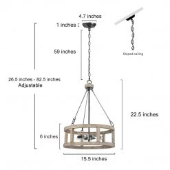 LNC Vintage Wood Pendant Cage Drum Pendant Light-Clearance Lighting