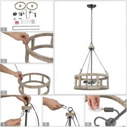 LNC Vintage Wood Pendant Cage Drum Pendant Light-Clearance Lighting