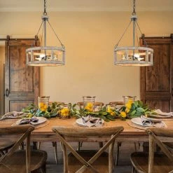 LNC Vintage Wood Pendant Cage Drum Pendant Light-Clearance Lighting