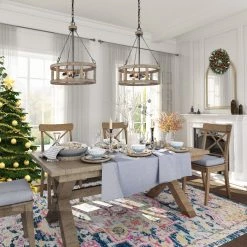 LNC Vintage Wood Pendant Cage Drum Pendant Light-Clearance Lighting