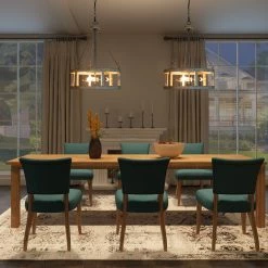 LNC Vintage Wood Pendant Cage Drum Pendant Light-Clearance Lighting