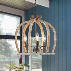 Hot Sale LNC Farmhouse Cage Chandeliers-3 Lights
