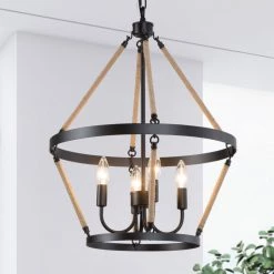 Hot Sale LNC Rope Modern Industrial Chandelier-4 Lights