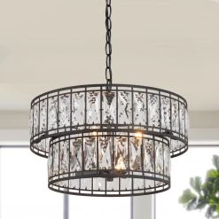 Lighting LNC Clear Crystal Chandelier-4 Lights-Open Box