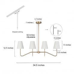 Lighting LNC Modern Contemporary Linear Chandelier, Aged Gold Frame & Cream Shades-Clearance