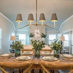 Lighting LNC Modern Contemporary Linear Chandelier, Aged Gold Frame & Cream Shades-Clearance