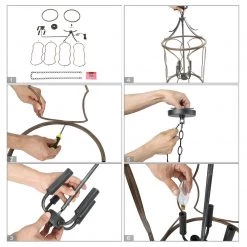 LNC Modern Lantern Chandelier, Dark Brown Frame-Clearance