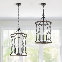 LNC Modern Lantern Chandelier, Dark Brown Frame-Clearance