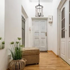 LNC Modern Lantern Chandelier, Dark Brown Frame-Clearance