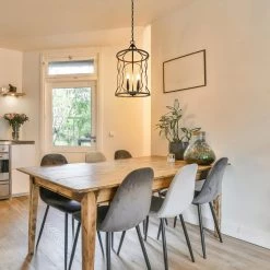 LNC Modern Lantern Chandelier, Dark Brown Frame-Clearance