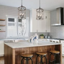 LNC Modern Lantern Chandelier, Dark Brown Frame-Clearance