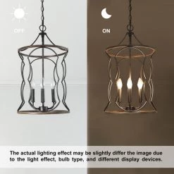 LNC Modern Polished Black Frame And Dark Brown Lantern-Clearance Lighting